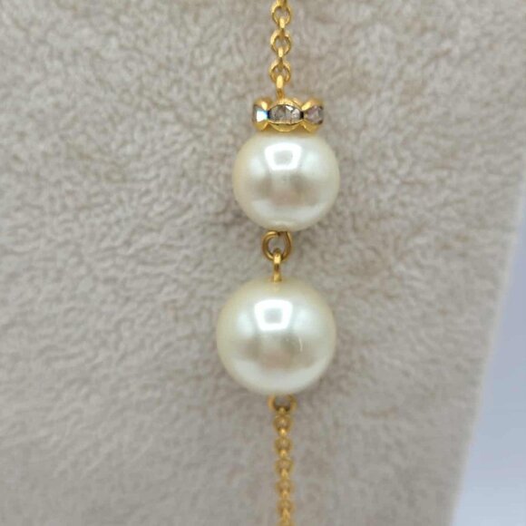J Crew Gold Tone Pearl Crystal Station Necklace NWOT! - Picture 9 of 9